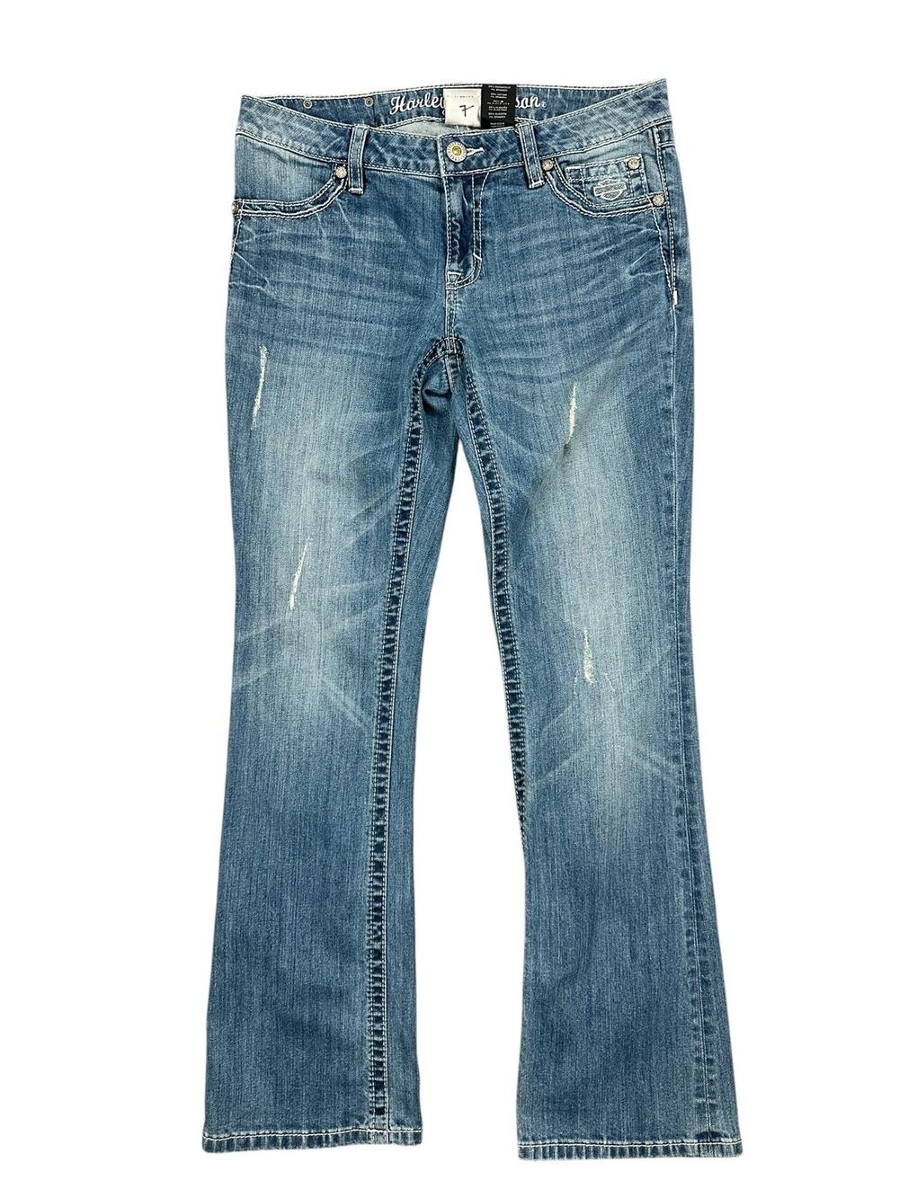 Harley Davidson Curvy Boot Cut Studded Mid Rise Jeans Blue — Size 8